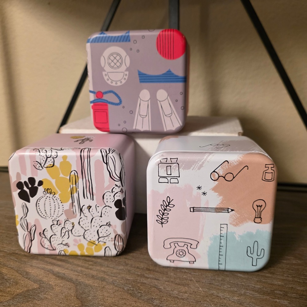 Fossil Watch Tins Set of 3 Cactus Scuba Whimsical Collectible Metal Storage Box